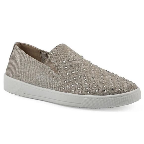 White Mountain NEW Bling Sneaker Size 7 Metallic Slip On Knit Glam Chic Brunch - Picture 1 of 7